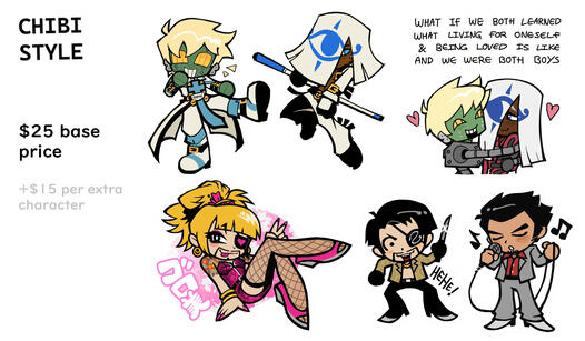 CHIBI STYLE. $25 base price. +$15 per extra character